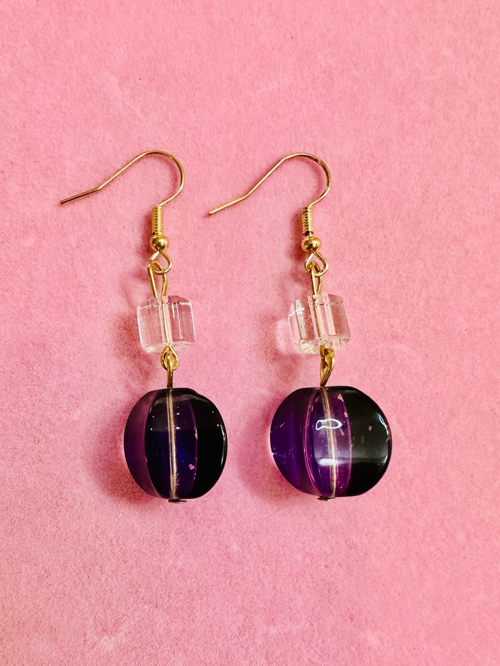 Purple & Black Beaded Drop Earrings